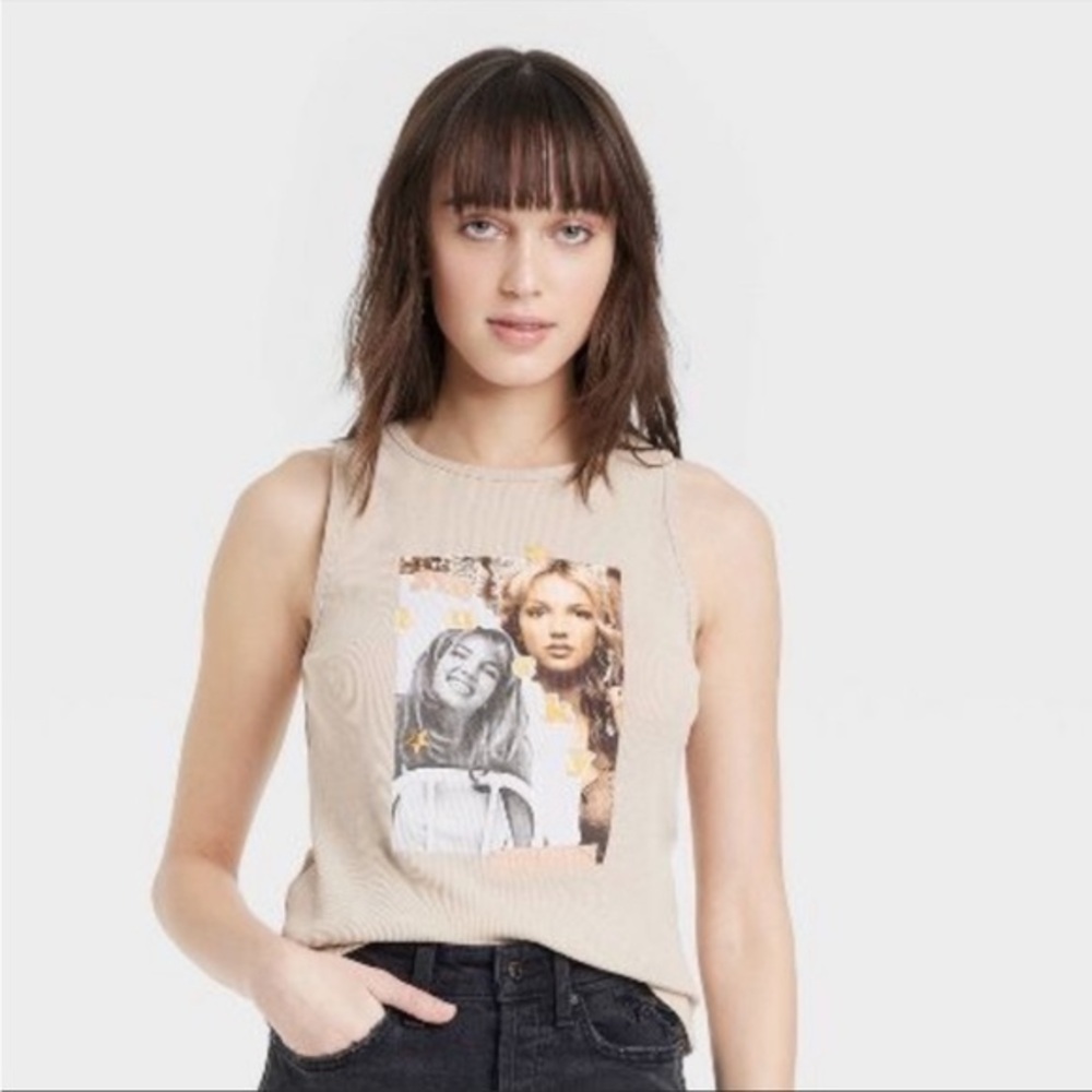 NWT Britney Spears Lucky Light Brown Ribbed Tank Top New Large Pop Star Tee Y2K